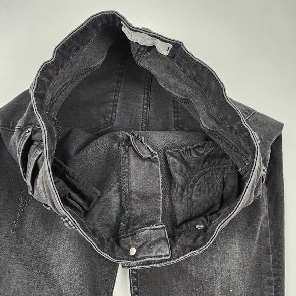 Free People Jeans Womens 29 Great Heights Distressed Frayed Skinny Black Denim - Picture 8 of 13